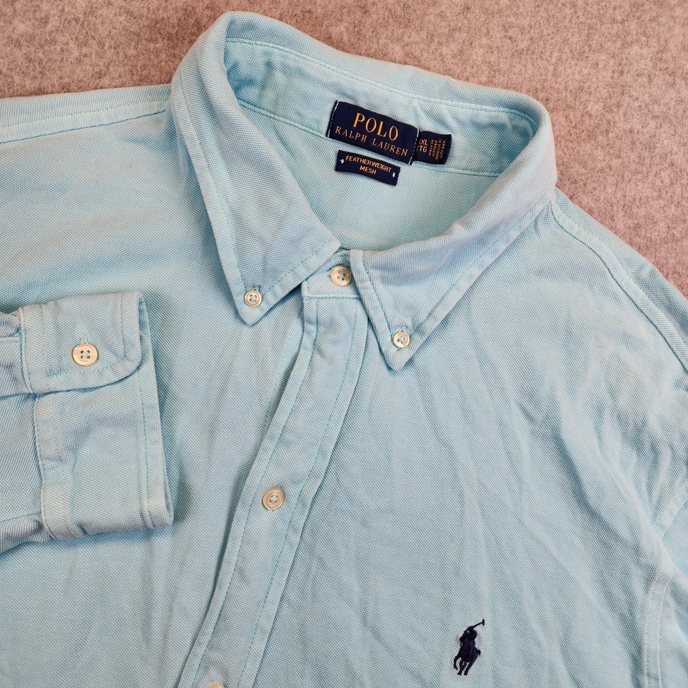 Polo Ralph Lauren Featherweight Mesh Mens XXL 2XL Button Shirt Long Sleeve Blue‎